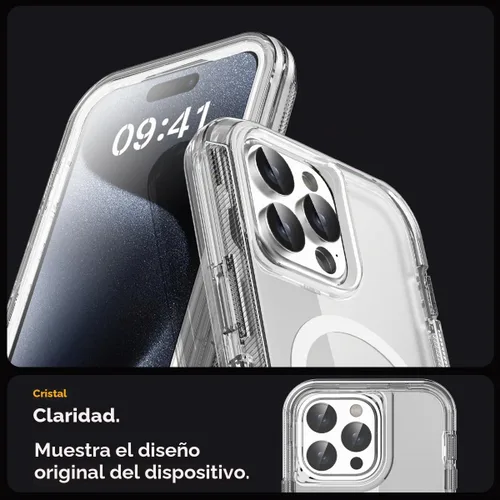 Vista 5 de AICase Funda transparente para iPhone 15 Pro Max, compatible con MagSafe 3 en 1, resistente protección contra caídas, cuerpo completo, a prueba