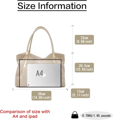 Vista 4 de FOXLOVER Bolso de mano de cuero genuino de gran capacidad para mujer, bolsos de diseñador para hombro, bolsos grandes minimalistas