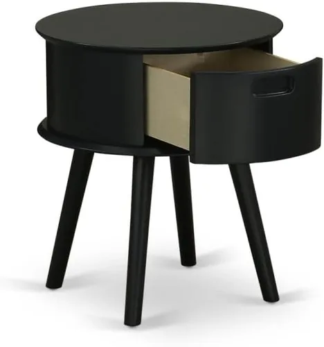 Vista 7 de East West Furniture GONE11 Gorgeous Gordon - Mesita de noche redonda de una pieza con cajón, 1 paquete, acabado negro