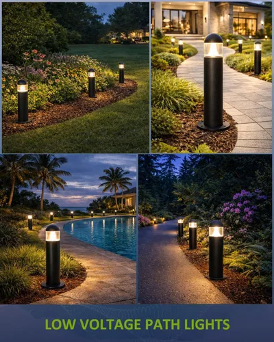 Vista 5 de 2 paquetes de luces de paisaje de bajo voltaje para caminos, luz de bolardo LED de 12V IP67 impermeable, luces cableadas para entrada al aire libre