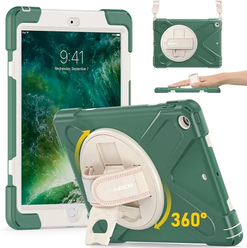 Vista 14 de BRAECN Funda para iPad 6ª/5ª Generación, Funda iPad 9.7 2018/2017 - Resistente a Prueba de Golpes con Soporte para Lápices, Correa de Hombro y Negro