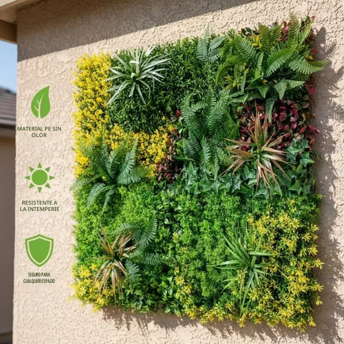 Vista 3 de Fondo de pared de césped artificial de 40 x 40 pulgadas, paneles de plantas falsas para pared verde UV-Anti Greenery Backdrop Wall, Faux Boxwood