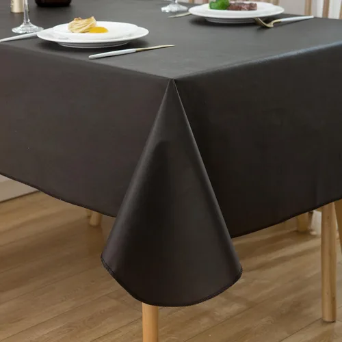 Vista 7 de LIBERECOO Mantel de vinilo con reverso de franela, negro sólido, impermeable, resistente a las manchas, mantel de mesa fácil de limpiar