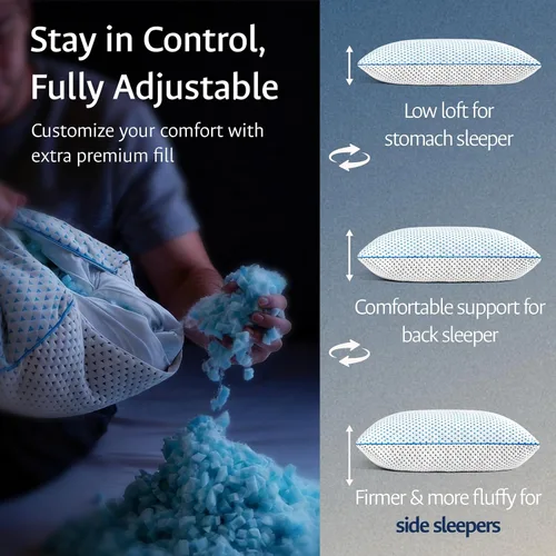 Vista 3 de Almohadas ajustables de espuma viscoelástica triturada, tamaño Queen, 1 Blanco