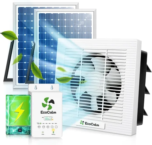 Vista 7 de Ventilador solar de 8 pulgadas con termostato ajustable y batería para invernadero