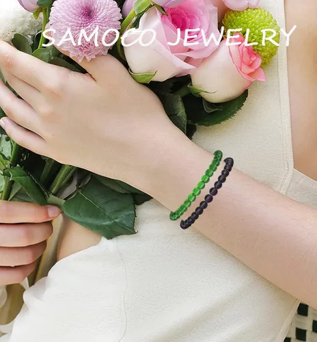 Vista 4 de SAMOCO 18 pulseras elásticas de cuentas de 0.236in hechas a mano redondas de cristal para mujer, multicolor mate, pulsera elástica