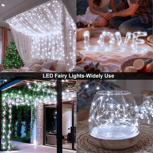 Vista 3 de 2 paquetes de luces de hadas en forma de cuerda enchufables, 33 pies, 100 micro estrellas LED impermeables para exteriores con 8 modos