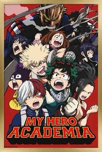 Vista 19 de My Hero Academia - Póster de pared Key Art 2, 22.4 pulgadas de largo x 14.7 pulgadas, versión enmarcada en madera de granero