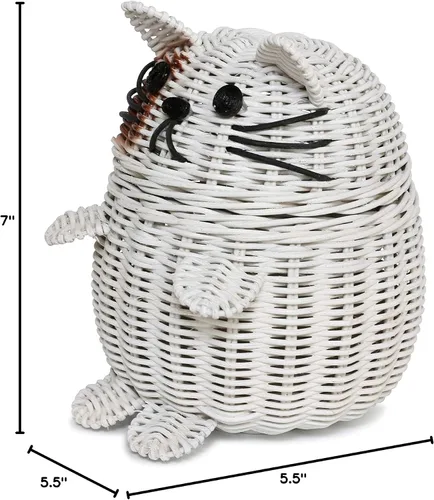 Vista 10 de G6 COLLECTION Cesta de almacenamiento de ratán para gatos con tapa, papelera decorativa para decoración del hogar, organizador de estantes tejido a