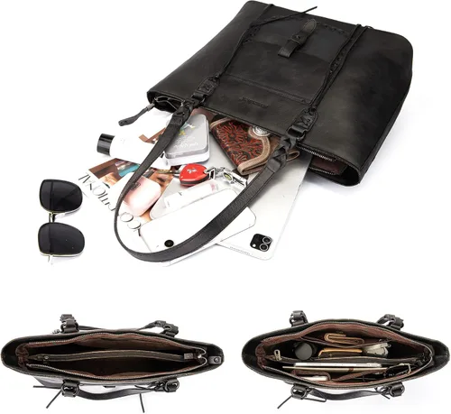 Vista 5 de Montana West Monederos de cuero genuino para mujer, bolsos Hobo con mango de herramientas y borlas