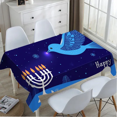 Vista 2 de Mantel con texto en inglés «Happy Hanukkah», bonito mantel rectangular para cocina, comedor, fiesta, 60 x 104 pulgadas