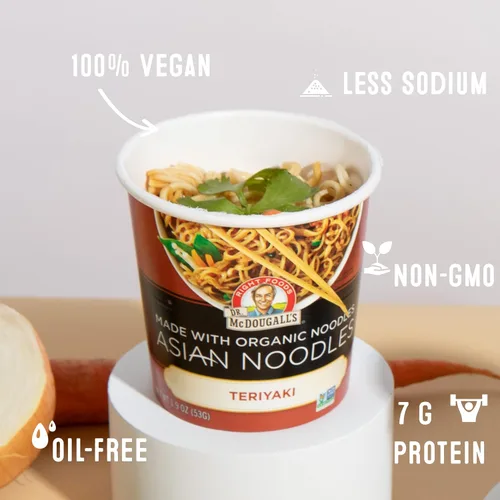 Vista 3 de Dr. McDougall's Teriyaki - Fideos asiáticos orgánicos - Fideos Ramen veganos - Tazas de fideos Ramen instantáneos - Ramen vegetariano - 1.9 onzas