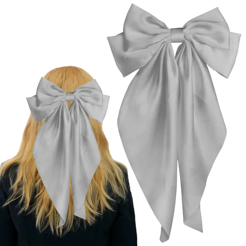 Vista 11 de Pufandor - Lazo para el cabello de satén sedoso para mujeres, lazos rojos para niñas, pasadores de lazo, cola larga con clips, lazos grandes