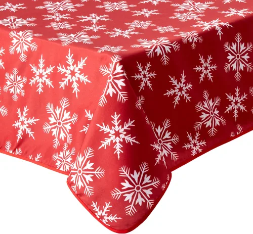 Vista 8 de Violet Linen Manteles rojos decorativos con diseño de copos de nieve navideños - 60" redondos