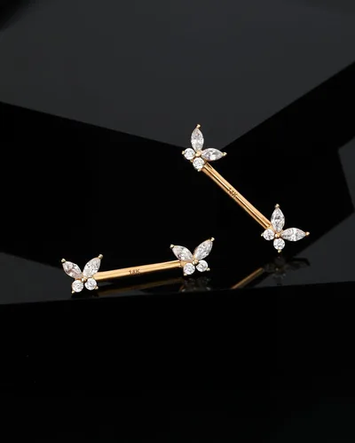 Vista 4 de Jewseen Anillos de pezón de oro macizo de 14 quilates, 2 piezas, barra de pezón de 14G, joyería para pezón de mariposa para mujeres y hombres