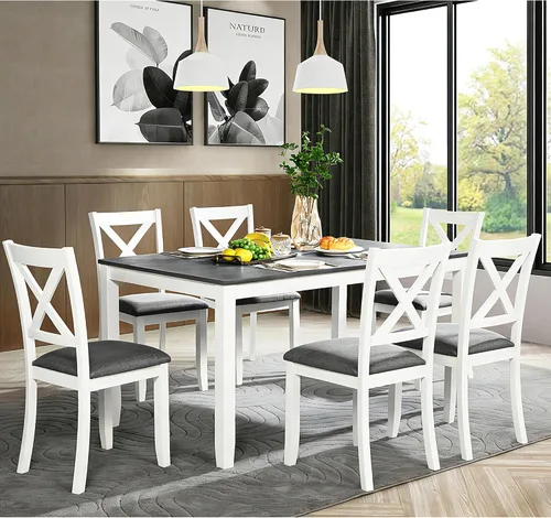 Vista 27 de Harper & Bright Designs Juego de mesa de comedor de 6 piezas con sillas