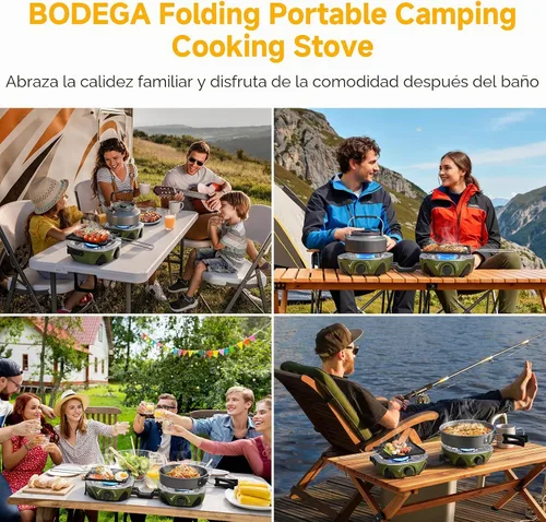 Vista 6 de BODEGA Estufa de campamento de 2 quemadores, estufa de campamento de propano plegable de 20000 BTU con quemadores ajustables, estufas de gas dobles
