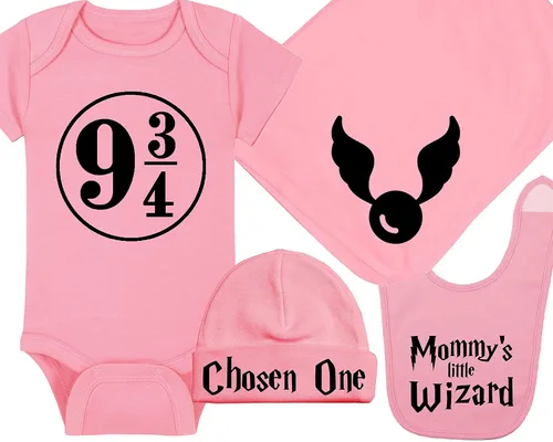 Vista 38 de Sombrero de bebé Wizard - Chosen One (tela negra - diseño dorado)