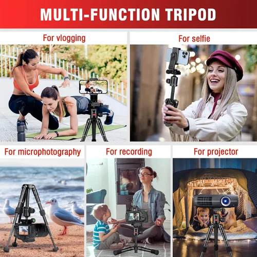 Vista 6 de JOILCAN Mini trípode para cámara, trípode de escritorio de aluminio de 21 pulgadas con cabeza de bola de 360°, trípodes de viaje portátiles