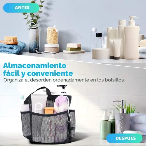 Vista 7 de Eudele – Neceser de malla para ducha portátil para artículos básicos de dormitorio universitario, bolsa de ducha grande con 8 bolsillos para playa