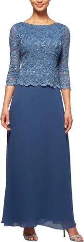 Vista 6 de Alex Evenings Vestido de una pieza con cuerpo de encaje elástico de mangas 3/4 para mujer Bordado de orquídea ahumada