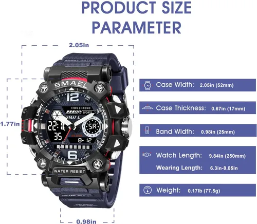 Vista 6 de Reloj militar para hombre al aire libre LED Digital Reloj impermeable táctico ejército de muñeca Relojes deportivos para hombres 8072