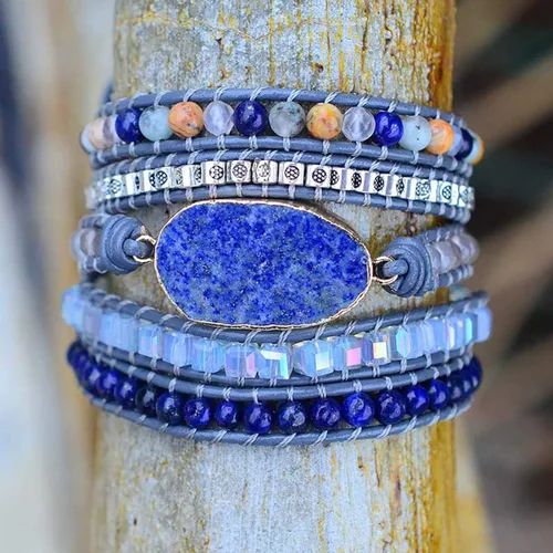 Vista 114 de ZOSOJONA - Pulseras bohemias hechas a mano de piedra natural, que dan vuelta, con cuentas de cristal de turquesa