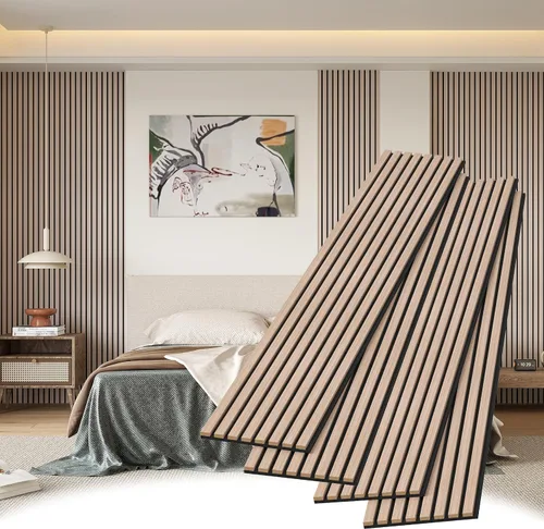 Vista 9 de POHARE Paneles de pared de listones de madera, paquete de 2 paneles decorativos de madera de 8 x 1 pie para pared, elegantes paneles de pared