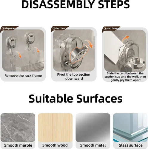 Vista 9 de Organizador de ducha de baño transparente, estante de almacenamiento de montaje en pared con ventosas, estante de almacenamiento de baño 12.7 x 4.5