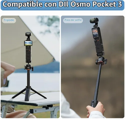 Vista 4 de VRIG Trípode con Palo de Extensión de 21.6", Mini Palo para Selfie Trípode Soporte Mango con Agarre para DJI Osmo Pocket 3, Insta 360 X5 Webcam A0031