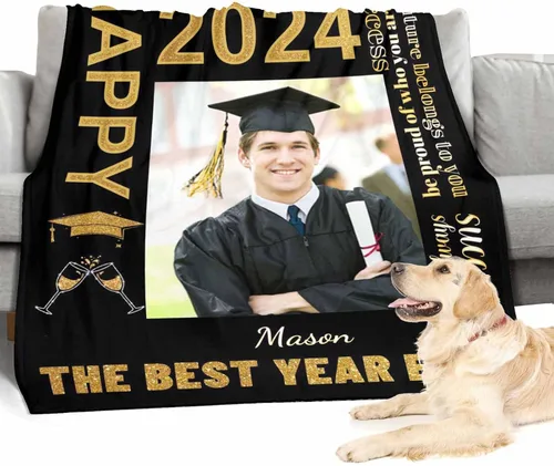 Vista 5 de D-Story Manta de franela personalizada para mujer, regalos de graduados, regalo de graduación de secundaria, regalos de graduación personalizados