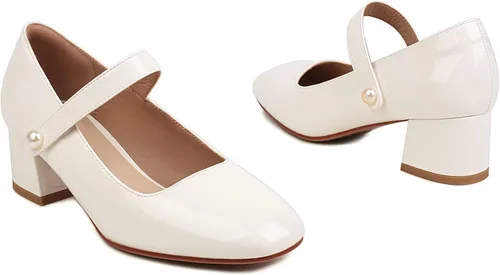 Vista 6 de Naiyee Mary Jane Shoes Women Chunky Heel Ankle Strap Dress Shoes for Women Low Heels Close Rounded Toe Pumps