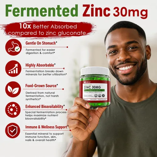 Vista 3 de Gomitas de zinc + cobre, selenio, vitamina C y D3, suplementos de zinc fermentado para mujeres y hombres con saúco para el apoyo inmunológico