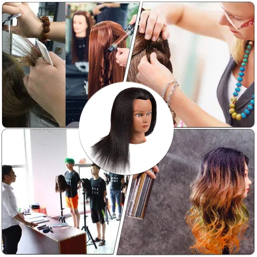 Vista 6 de Cabeza de maniquí de 100% cabello humano, cosmetología, pelo, africano, entrenamiento, peinado soplado, corte trenzado, para peluquería