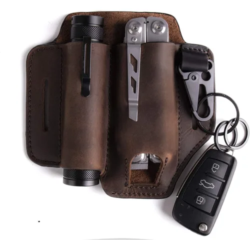 Vista 9 de Gentlestache Funda de cuero para Leatherman Multitool - Organizador de bolsillo EDC con soporte para llaves y funda de linterna, color negro