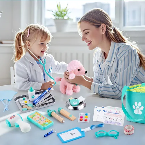 Vista 7 de Sundaymot Kit de Doctor para Niños, 37 piezas de juguetes de jugar al Doctor, kit de Doctor para niños pequeños de 3 a 5 años, con juguete de perro