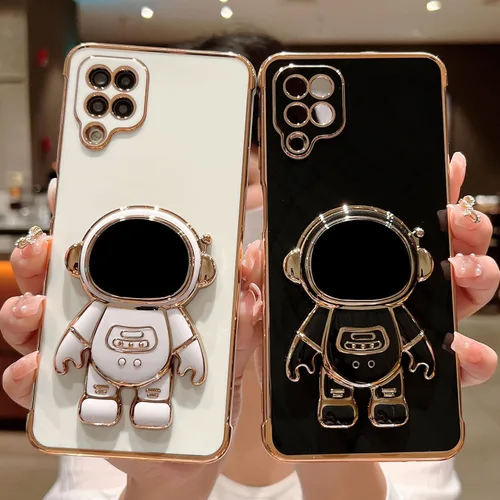 Vista 4 de phylla para Samsung Galaxy A12 Funda de Teléfono con Soporte Oculto de Astronauta Chapado en Oro de Lujo Lindo Astronauta Lateral Lindo