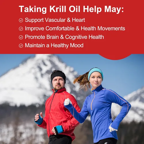 Vista 4 de Aceite de krill antártico 500 mg con omega-3, EPA, DHA y astaxantina y fosfolípidos, sin sabor a pescado, suplemento dietético para articulaciones