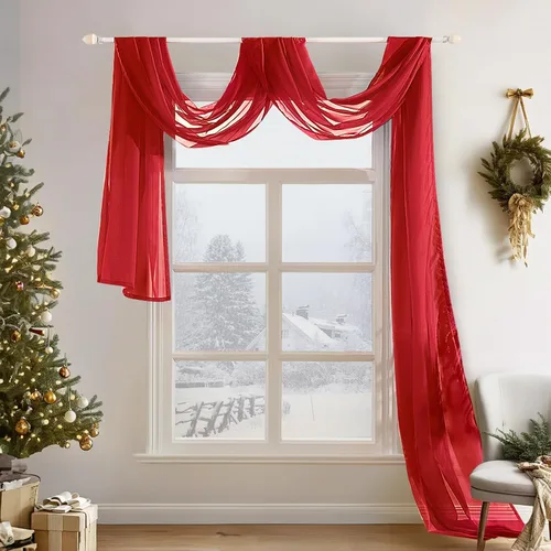 Vista 22 de MIULEE Cenefa Beige para Ventana para Fiesta - Cortina Transparente Cenefa Superior Tratamiento de Ventana Cortinas Decorativas para Arco de Boda