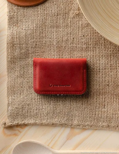 Vista 28 de Crazy Horse Craft Personalized Leather Card Holder, Business Card Case Felt Alpine Green