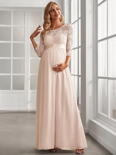 Vista 3 de Ever-Pretty Vestido de maternidad con bordado de encaje de manga 34 de gasa para mujer 20797-EYUS