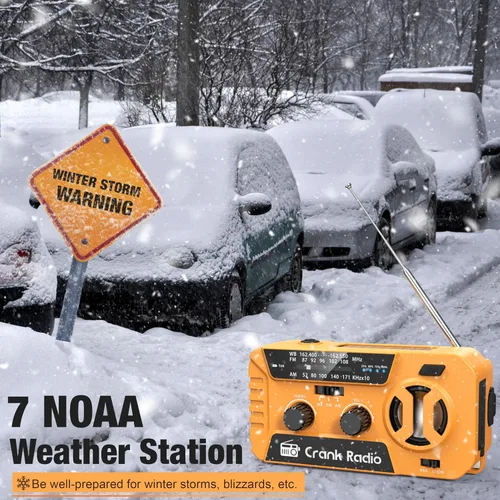 Vista 2 de Radio meteorológica de emergencia para tormenta de invierno, radio meteorológica NOAA radio de emergencia con banco de energía de 7400 mWh