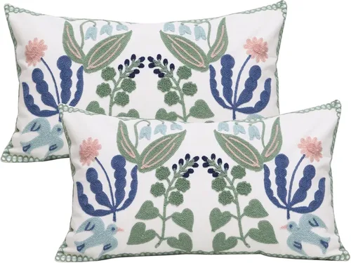 Vista 17 de Pack of 2 Embroidered Decorative Throw Pillow Cover 18x18 Inch Farmhouse Floral Pillowcase for Living Room Sofa Bed (Big Pumpkin)