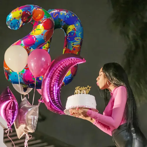 Vista 4 de Globos del número 0, globos arcoíris cero para decoraciones de cumpleaños de 10, 40 pulgadas, globos de neón grandes números 20, globos iridiscentes
