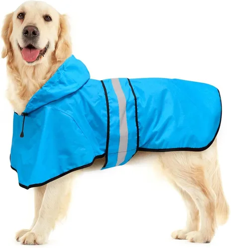 Vista 12 de Impermeable ajustable impermeable para perros, chaqueta reflectante para perros con capucha, abrigo ligero para lluvia para perros pequeños