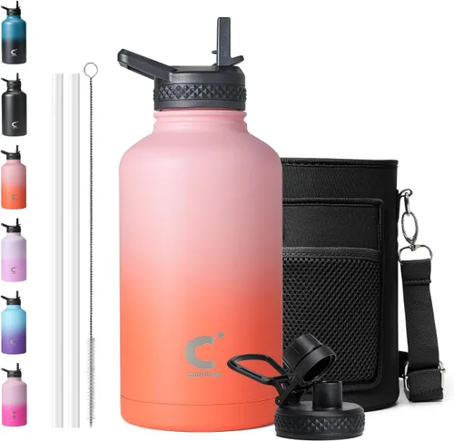 Vista 11 de Coolplus - Botella de agua de 32 onzas aislada, termo de agua de acero inoxidable con popote de metal de doble pared al vacío con funda de Negro