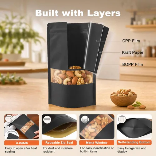 Vista 4 de FireKylin 100 bolsas resellables, bolsas de papel con ventana mate para pequeñas empresas, cremallera y bolsas sellables con calor para embalaje