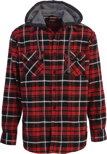Vista 18 de Gioberti Camisa de franela a cuadros de algodón 100% para hombre con capucha extraíble y botones 100 – negro/azul real/gris.