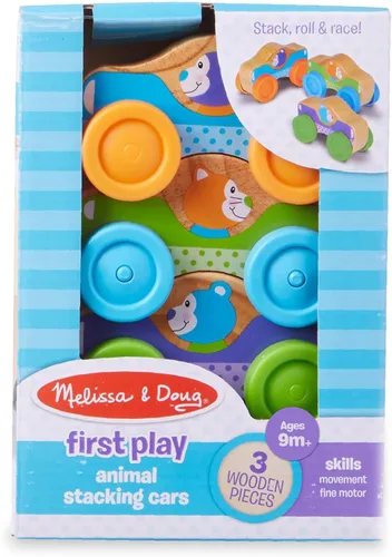 Vista 3 de Melissa & Doug First Play - Cochecitos de madera apilables de animales (3 piezas)