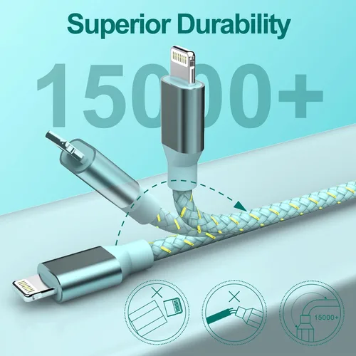 Vista 5 de Cable USB C a Lightning para cargador de iPhone certificado MFi de Apple, paquete de 3 cables de carga rápida de 1.8 metros, tipo C a Lightning